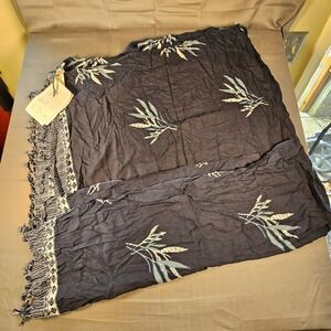 Hilo Hattie Navy Blue Tropical Leaf Pareau Sarong Wrap Cover Up Dress NWT 1SZ